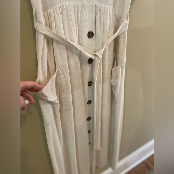 ROOLEE Fashion On Earth Women’s Linen Dress, Sz M, beige/cream w/ buttons & tie - Picture 5 of 6